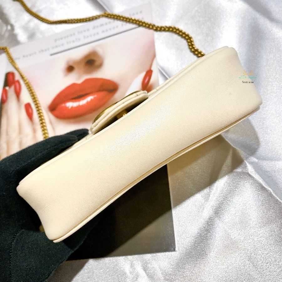 GUCCI 476433 白色 Mini GG Marmont 雙G 馬夢系列 掀蓋 迷你 兩用 鍊包 腰包 晚宴包-2