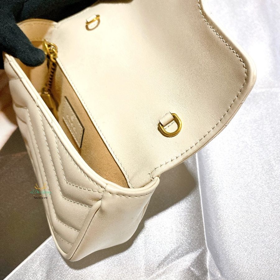 GUCCI 476433 白色 Mini GG Marmont 雙G 馬夢系列 掀蓋 迷你 兩用 鍊包 腰包 晚宴包-8