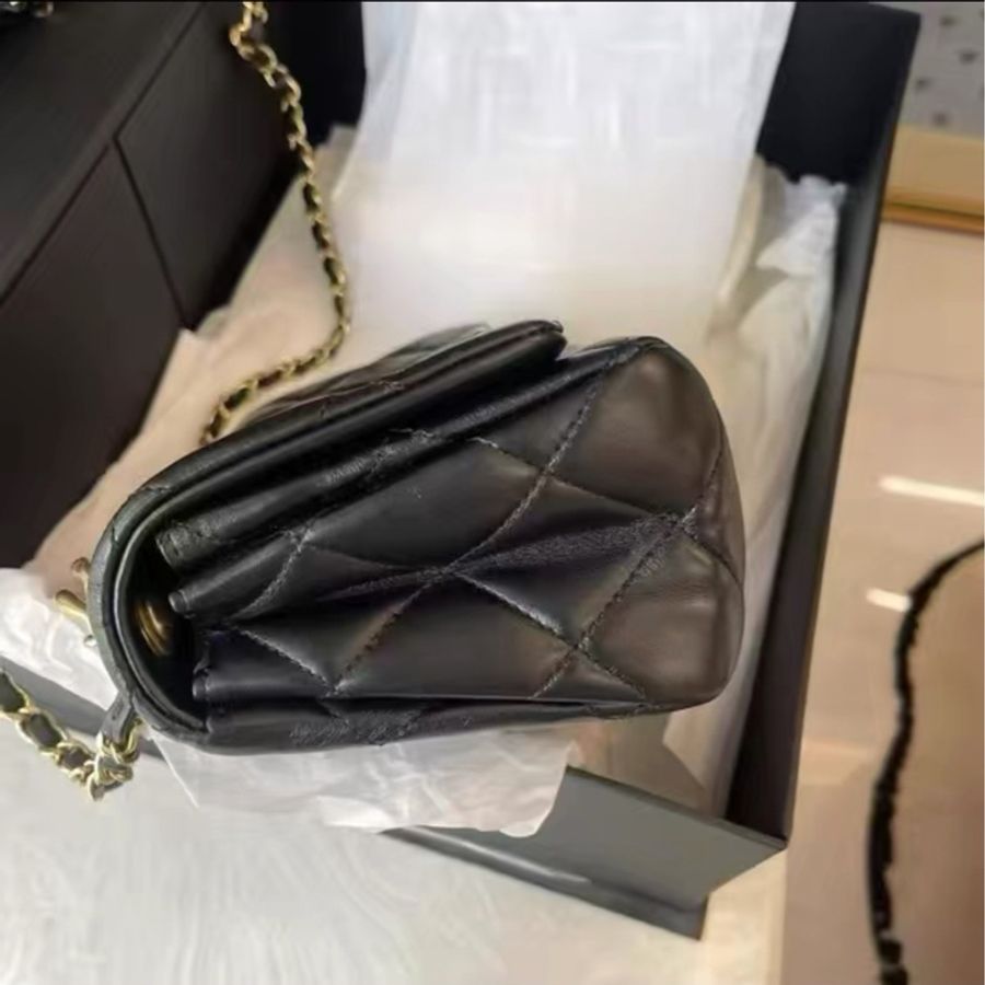 氣質必收款😍99新🆕Chanel香奈兒22Amini黑金雙鏈條芯片款手提單肩斜挎包-7