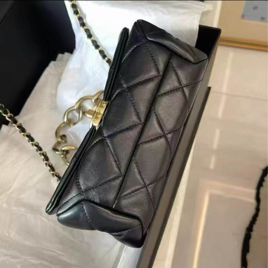氣質必收款😍99新🆕Chanel香奈兒22Amini黑金雙鏈條芯片款手提單肩斜挎包-11