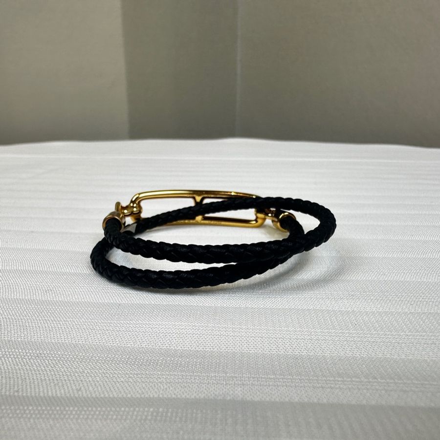 99新 愛馬仕/Hermes Roulis Double Tour Bracelet T1 黑色手鏈Swift皮革軟牛皮-3