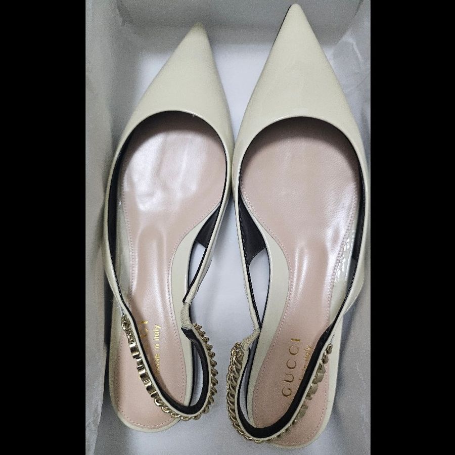 Gucci slingback gucci logo 經典鏈條尖頭平底鞋 斯文返工 全新36碼-5