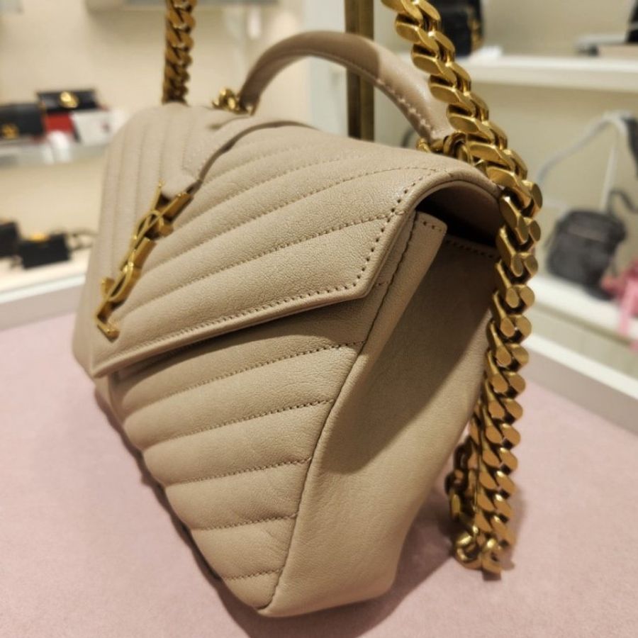 🎉新品好折扣✨Saint Laurent YSL 中款 College 金鏈學院包 乾燥玫瑰色﻿-3