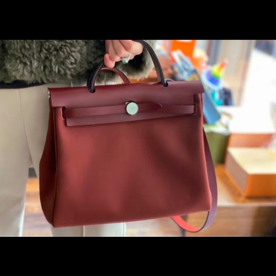 Hermes 愛馬仕 Herbag 31 愛馬仕紅 酒紅銀扣 手提 肩背  🈶子袋-2