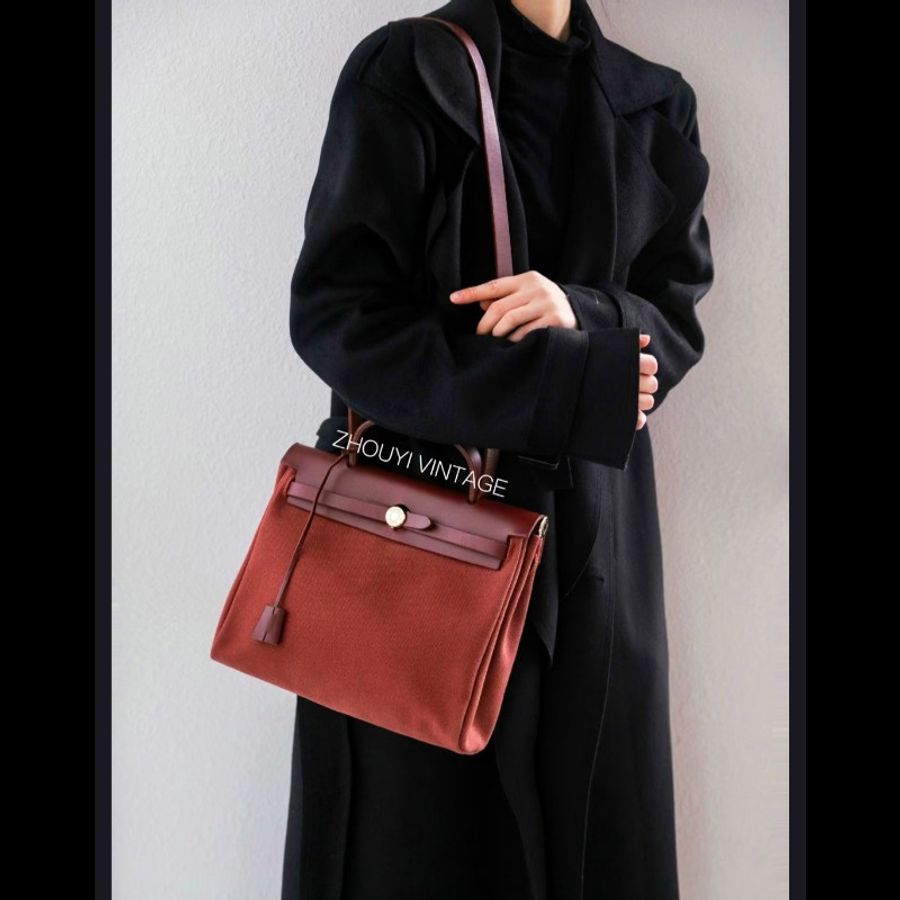 Hermes 愛馬仕 Herbag 31 愛馬仕紅 酒紅銀扣 手提 肩背  🈶子袋-4