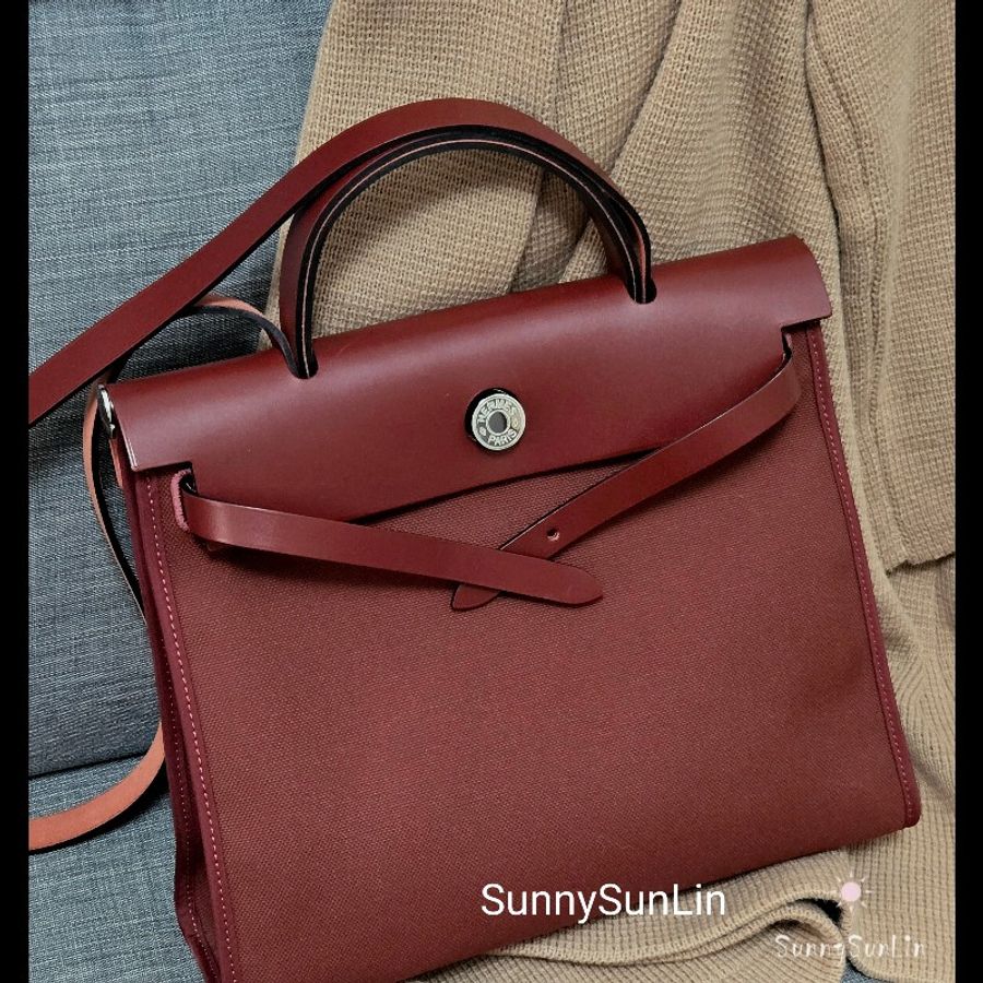Hermes 愛馬仕 Herbag 31 愛馬仕紅 酒紅銀扣 手提 肩背  🈶子袋-6