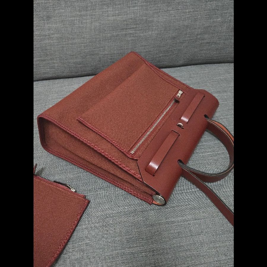 Hermes 愛馬仕 Herbag 31 愛馬仕紅 酒紅銀扣 手提 肩背  🈶子袋-17