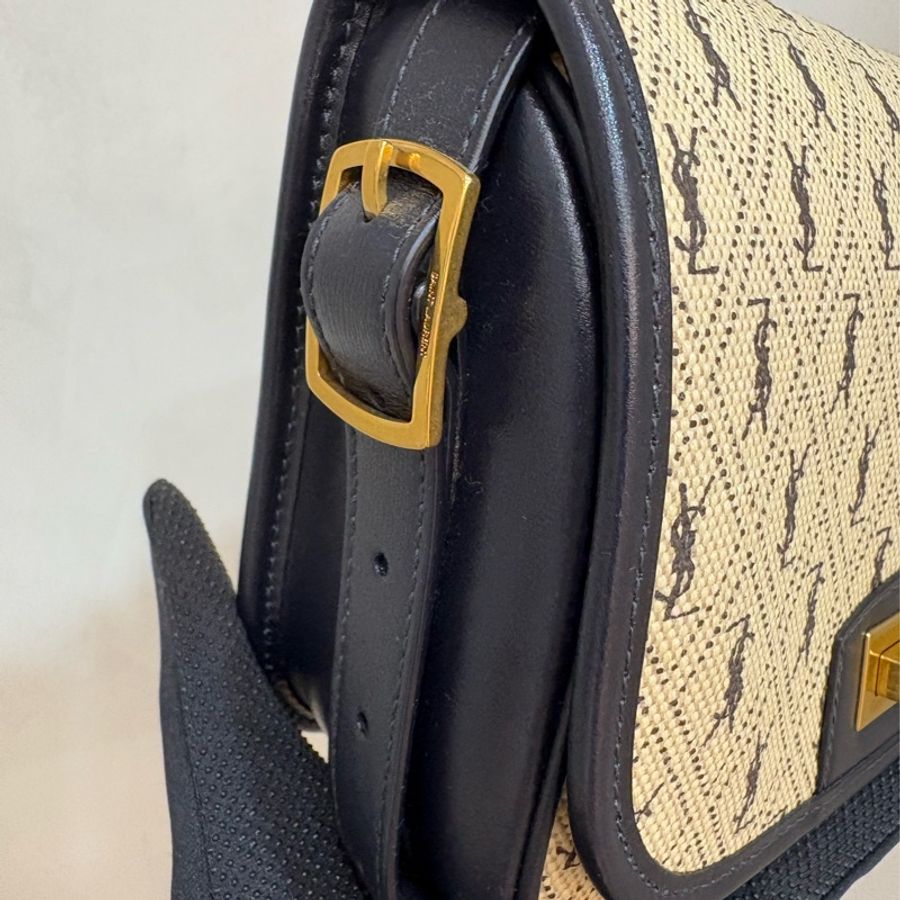 ysl 滿版logo 帆布拼皮革馬鞍包-2