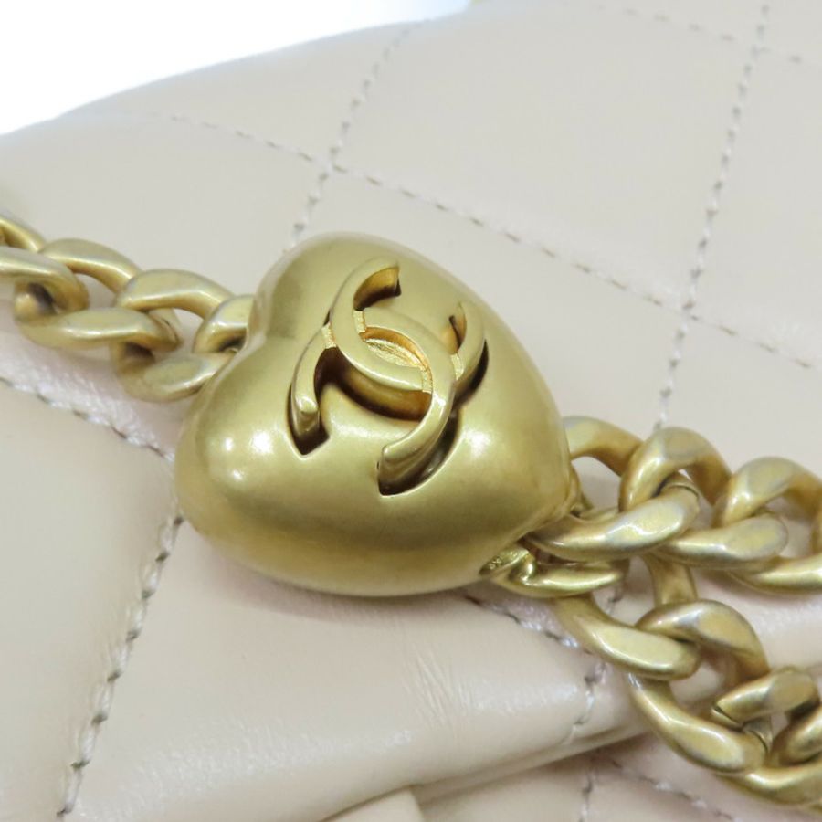 米白色菱格紋 羊皮 Heart Crush Mini Flap 肩背 AS3829【CHANEL 香奈兒】 AS3829-10