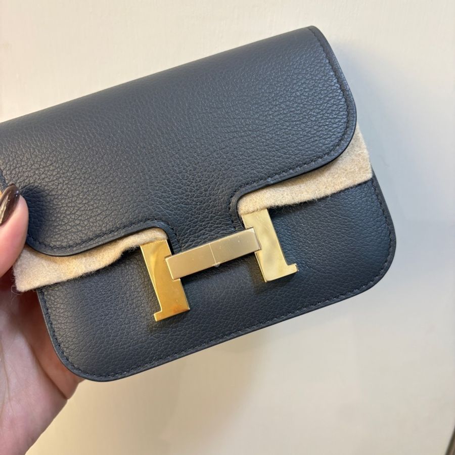Hermes Mini Constance Slim Epsom H0霧霾灰金釦腰包-4