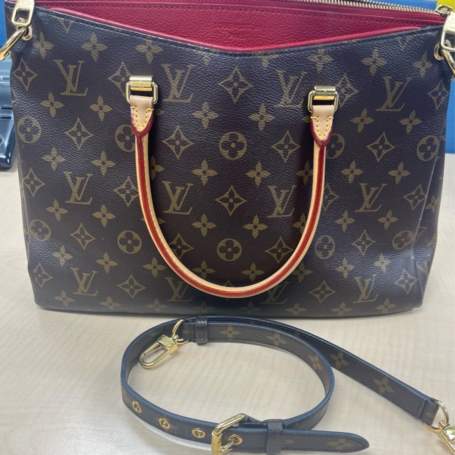 LOUIS VUITTON LV 棕色 紅色 原花 PALLAS 兩用包#價格直接買原廠揹帶都划算#-0