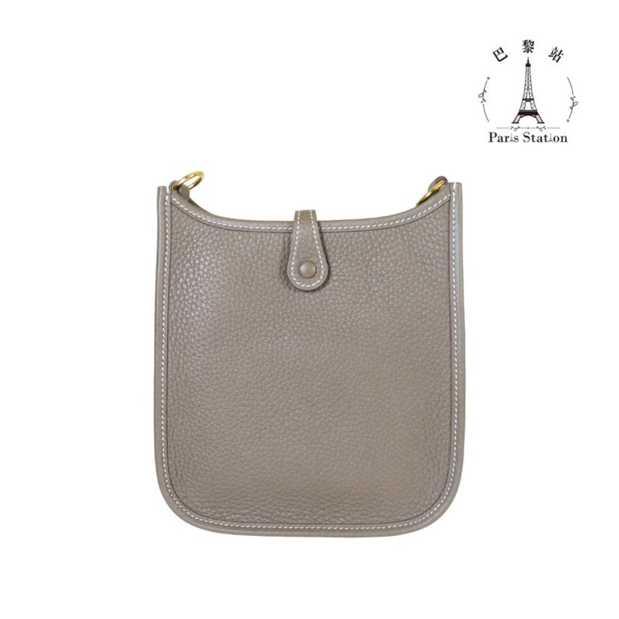 【巴黎站二手名牌專賣店】＊現貨＊HERMES 愛馬仕 真品＊Y刻Mini Evelyne大象灰小牛皮金釦鏤空洞H LOGO肩背斜背包-1
