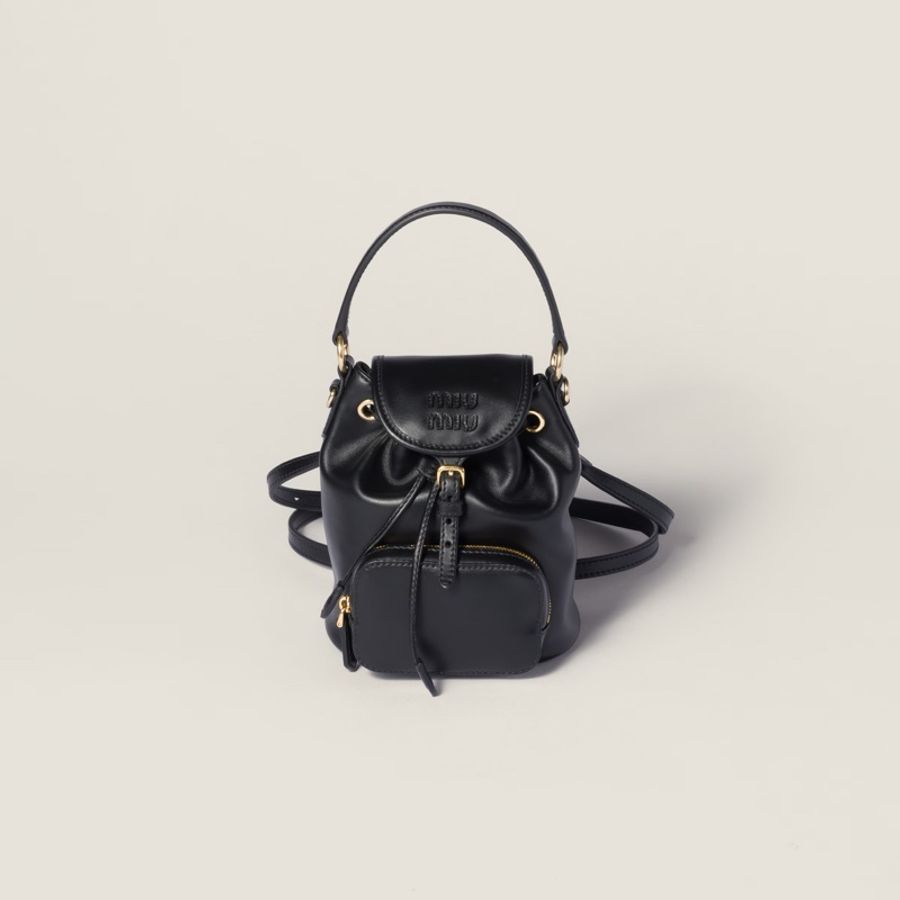 促銷品 Miu Miu 皮革迷你背囊 黑色-4