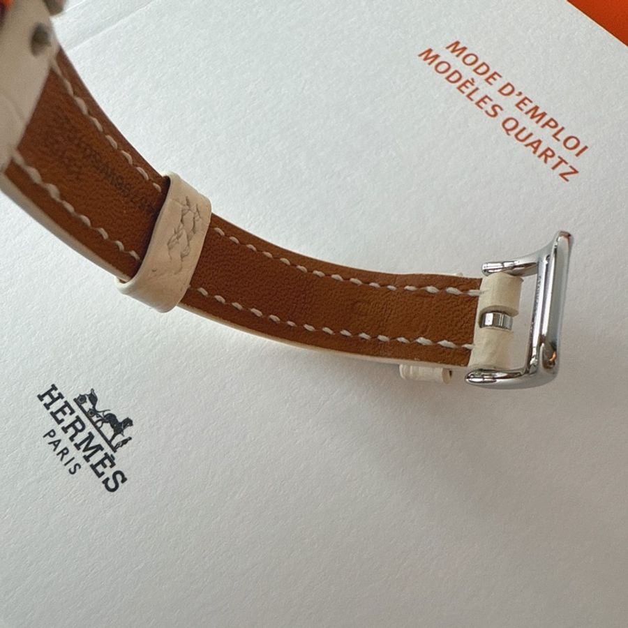 近全新✨ Hermes Heure H 手錶 滿鑽H手錶 鱷魚皮錶帶 台灣購證購入-5