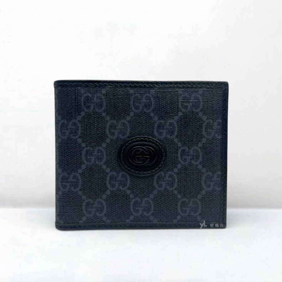 GUCCI短夾 Interlocking黑灰老花對開短夾671652-0