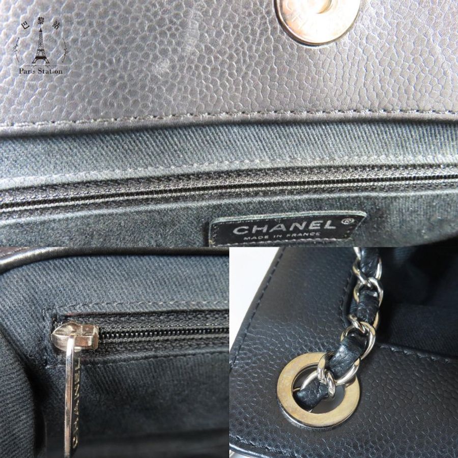 【巴黎站二手名牌專賣店】＊現貨＊CHANEL 香奈兒 真品* 黑色菱格紋荔枝牛皮雙C LOGO橫式鍊肩背包-8