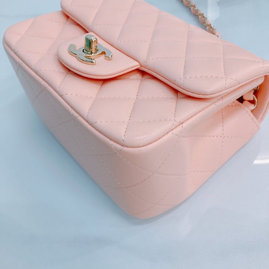 MS0439 Chanel 香奈兒 經典 17Cm 迷你號 方胖子 羊皮 肉粉色 金扣 Classic Flap Mini Square Lambskin Nude x GHW-6