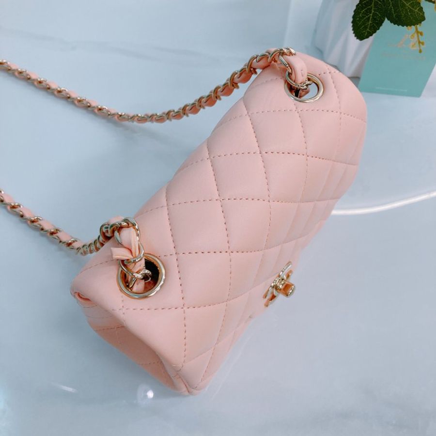 MS0439 Chanel 香奈兒 經典 17Cm 迷你號 方胖子 羊皮 肉粉色 金扣 Classic Flap Mini Square Lambskin Nude x GHW-9