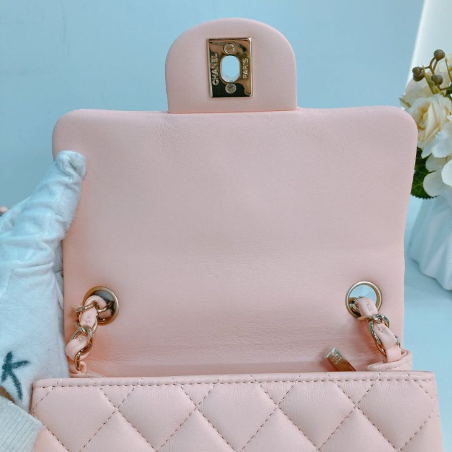 MS0439 Chanel 香奈兒 經典 17Cm 迷你號 方胖子 羊皮 肉粉色 金扣 Classic Flap Mini Square Lambskin Nude x GHW-11