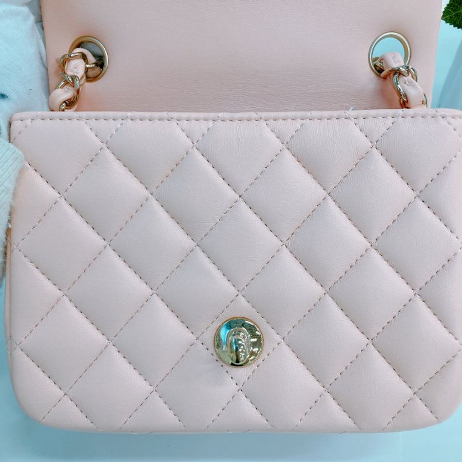 MS0439 Chanel 香奈兒 經典 17Cm 迷你號 方胖子 羊皮 肉粉色 金扣 Classic Flap Mini Square Lambskin Nude x GHW-12