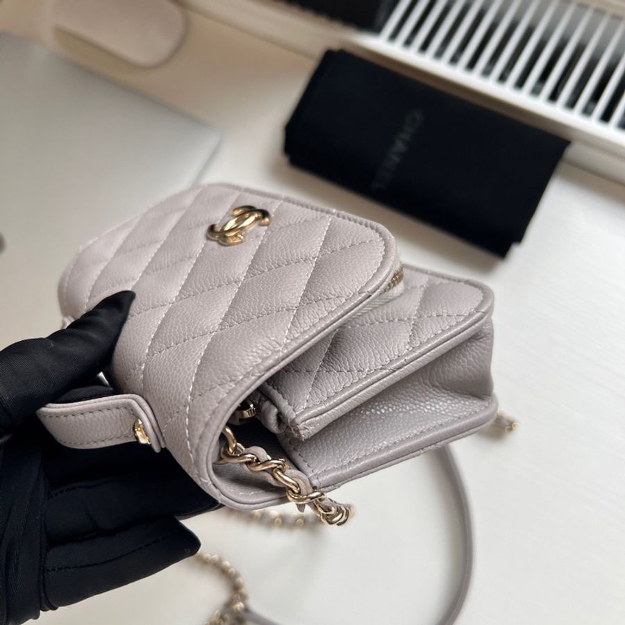 ✨Chanel 灰金 郵差包mini 99新 晶片款🩶-8