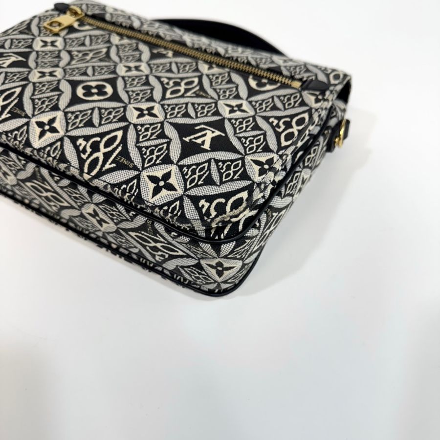 🧳路易威登郵差包LV黑色緹花布Since1854郵差包 M57272-13