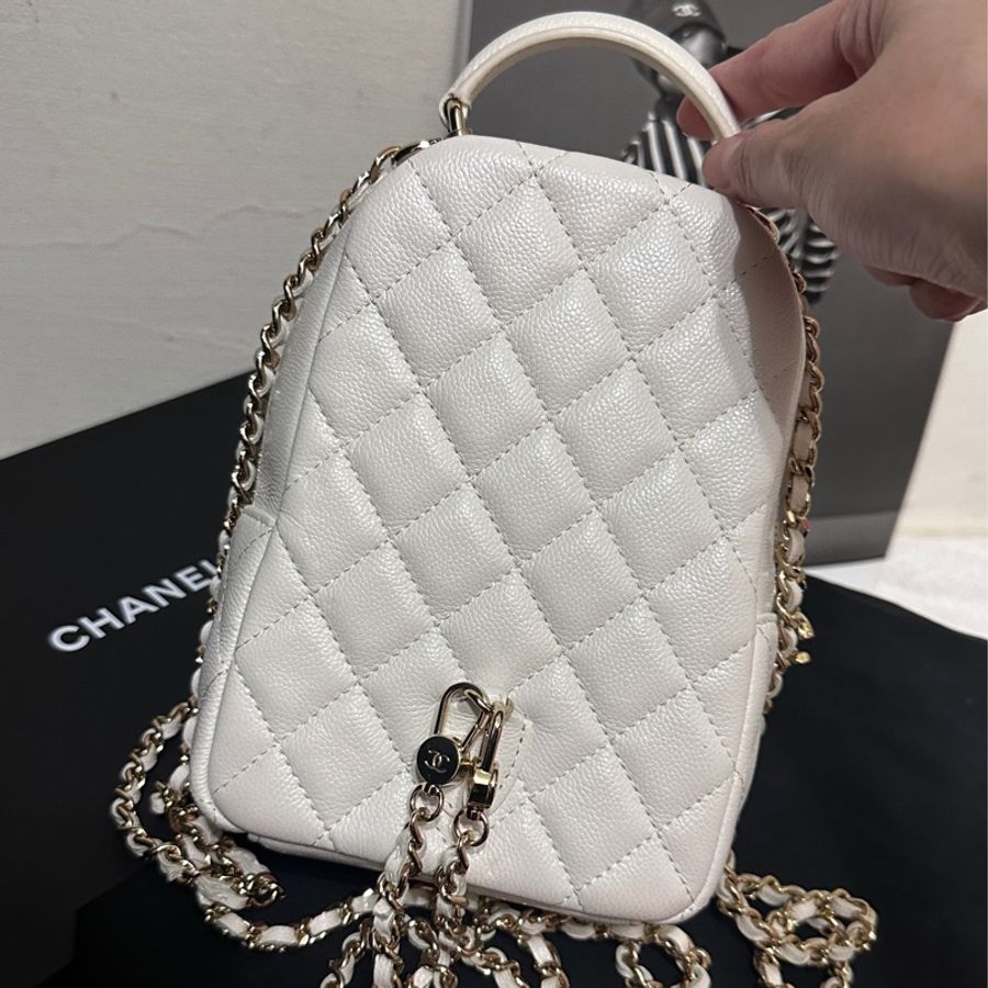 Chanel 香奈兒 粒紋牛皮淡金釦 迷你後背包(AP3753-白) ✨-7