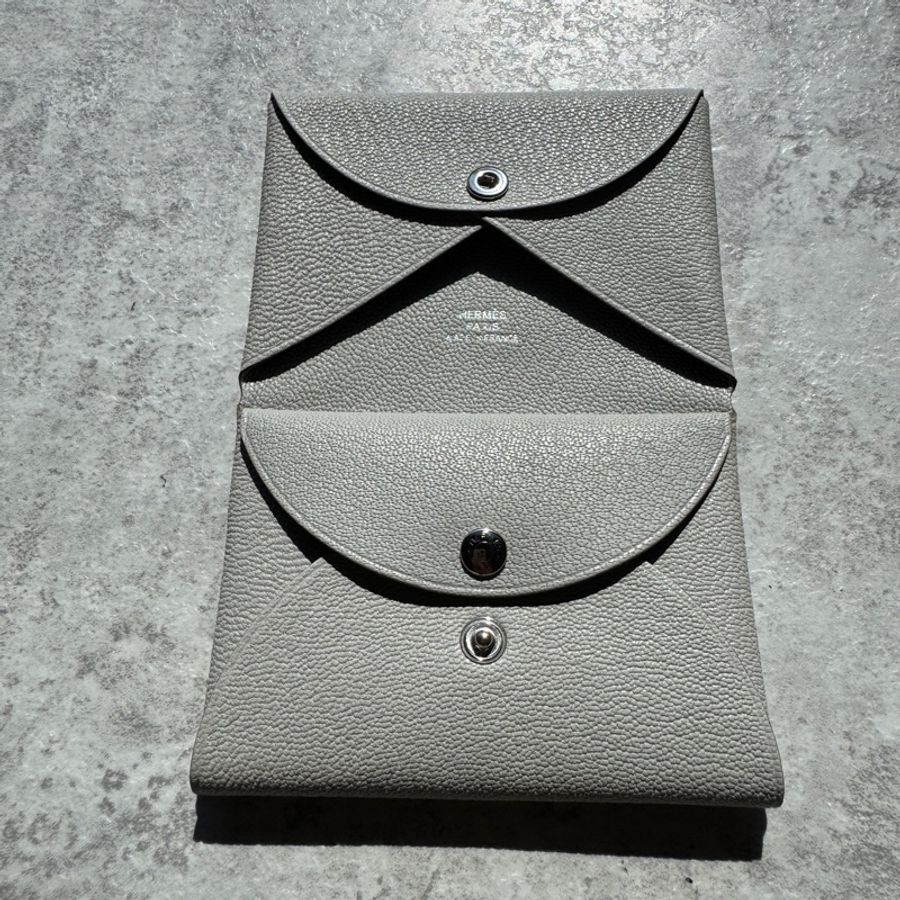 Hermès 愛馬仕 Calvi duo卡套 珍珠灰-2
