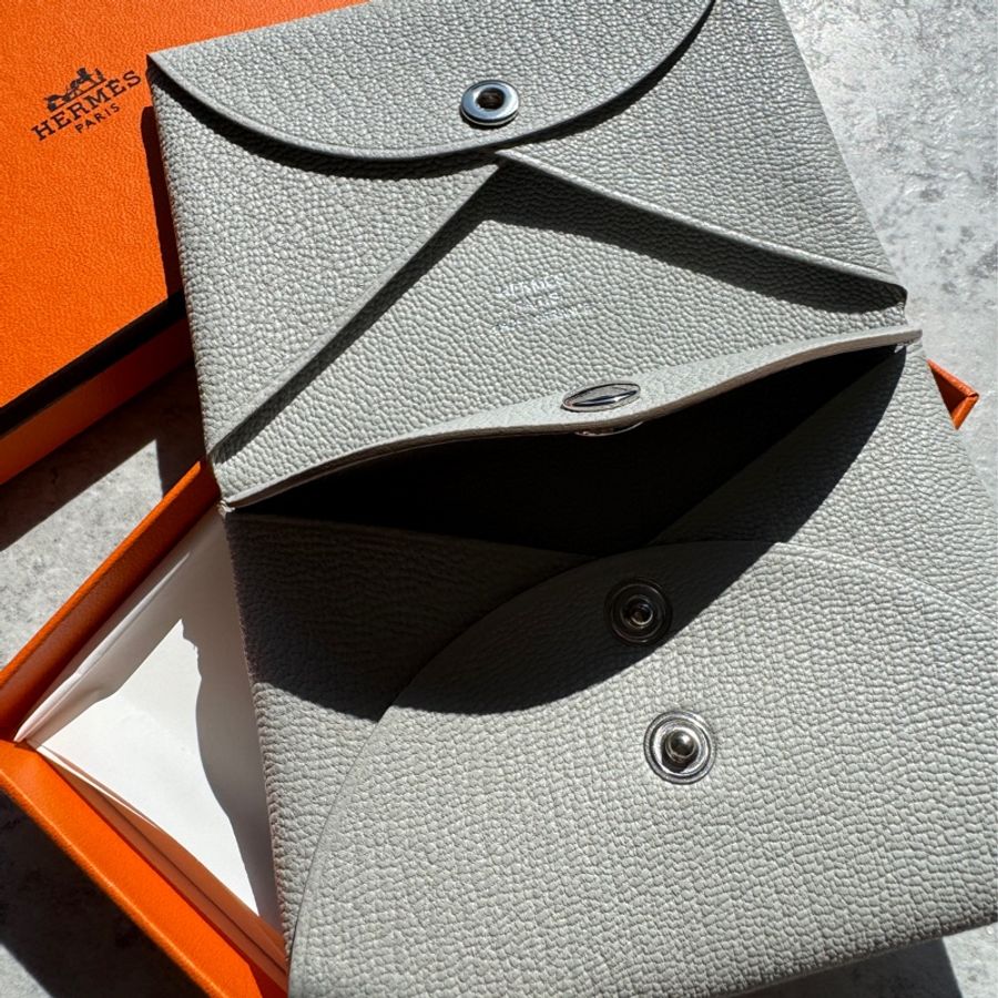 Hermès 愛馬仕 Calvi duo卡套 珍珠灰-3