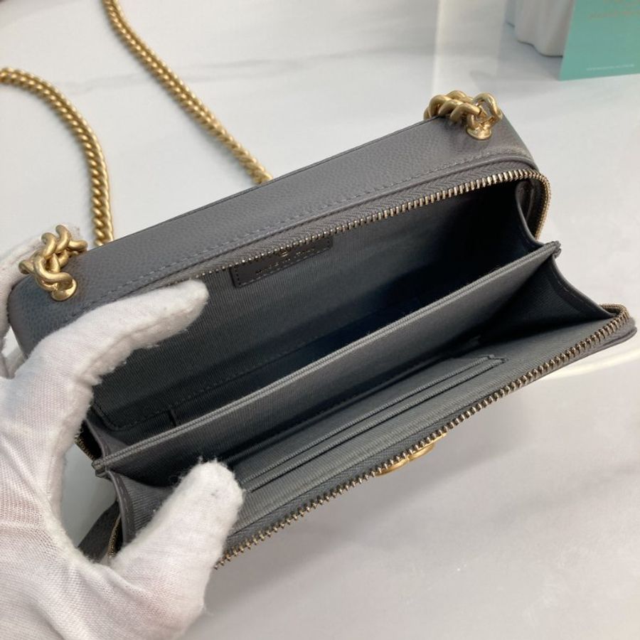 MS0443 Chanel 香奈兒 男孩 鏈條 錢包 小號 魚子醬 荔枝紋牛皮 灰色 金扣 斜背 Boy Wallet On Chain Small Caviar Grey x GHW-15