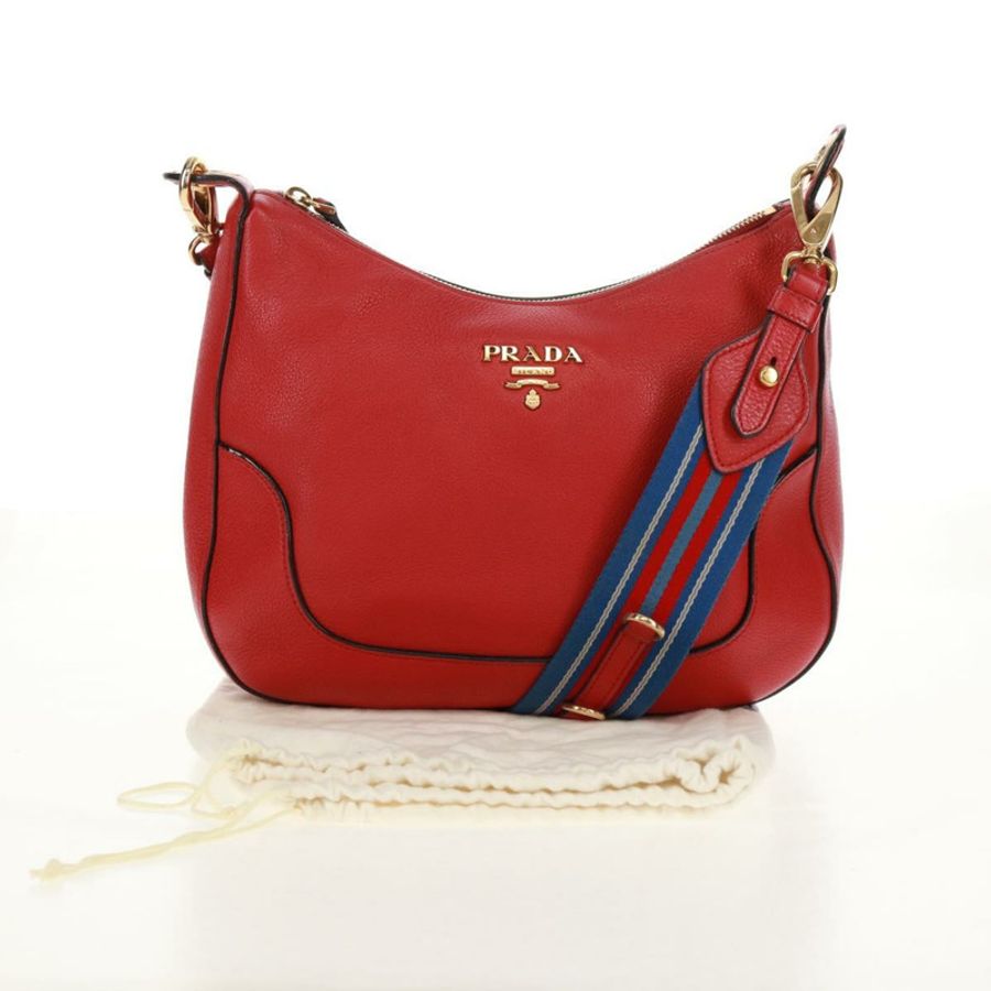 【日本直送】PRADA 紅色金色皮革肩背包,正品編號 159088V-11