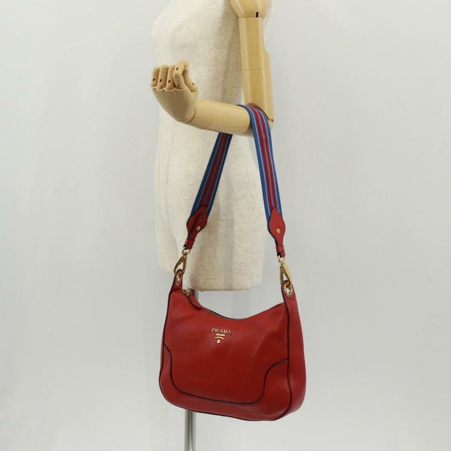 【日本直送】PRADA 紅色金色皮革肩背包,正品編號 159088V-24