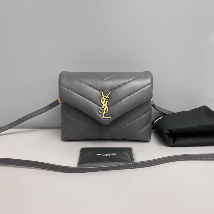 YSL聖羅蘭Loulou小號黑色金扣全皮方胖子-0