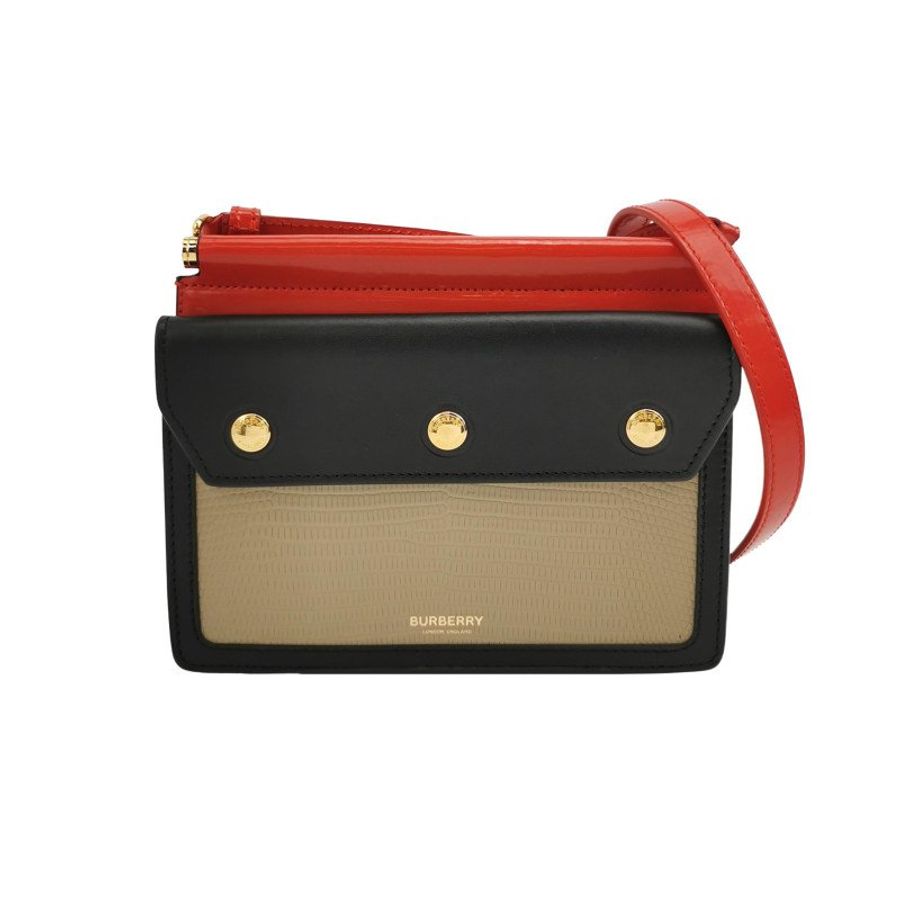Burberry Title牛皮拼色字母logo鉚釘單肩包-0