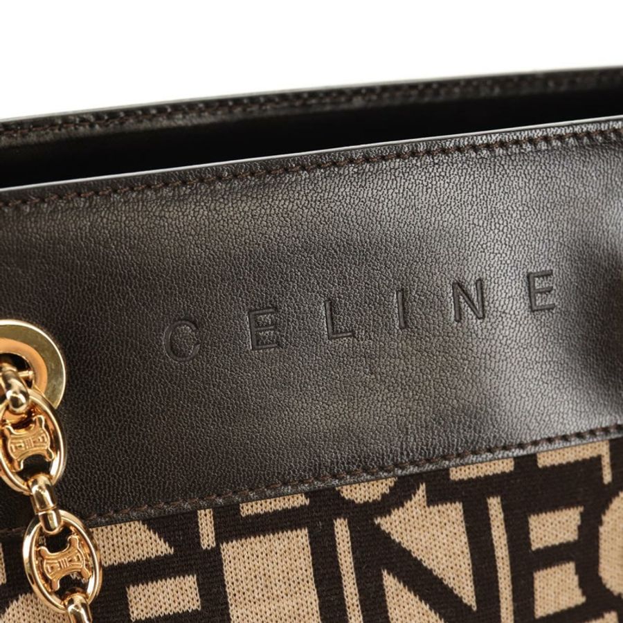 【日本直送】CELINE Blazon 鏈條肩背包 帆布 棕色 金色 正品 158910V-17