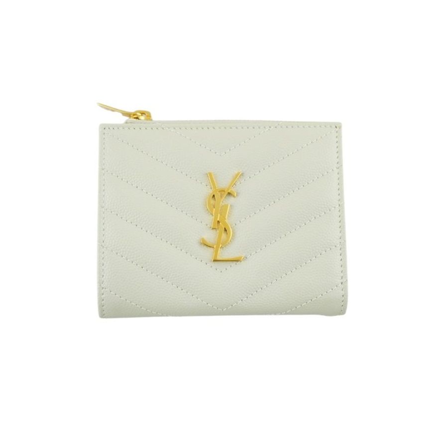 YSL Saint Laurent 聖羅蘭 Monogram粒面壓紋皮革兩摺錢包 皮夾 短夾-5