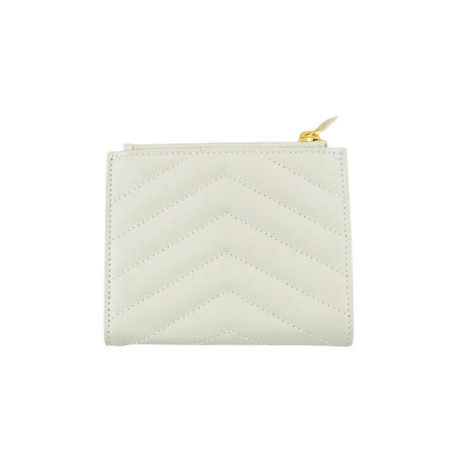 YSL Saint Laurent 聖羅蘭 Monogram粒面壓紋皮革兩摺錢包 皮夾 短夾-6