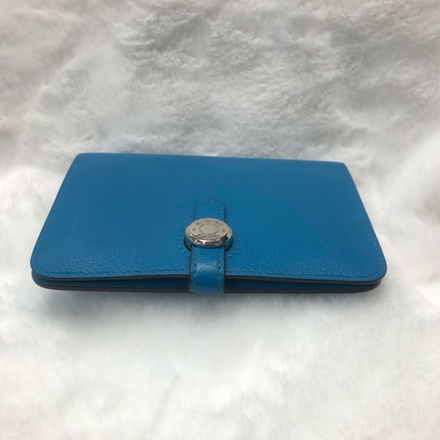 HERMÈS ever colour blue Dogon銀扣銀包 Stamp AXB917-3