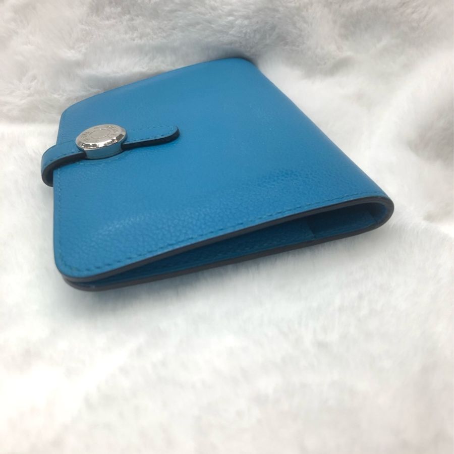 HERMÈS ever colour blue Dogon銀扣銀包 Stamp AXB917-9