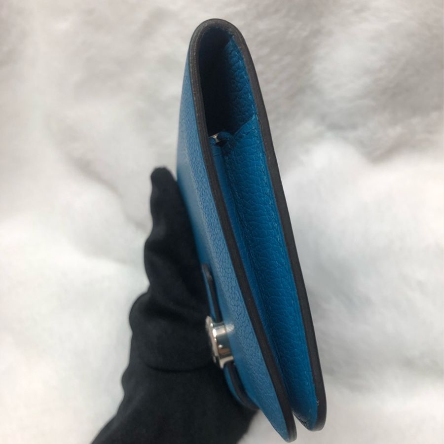 HERMÈS ever colour blue Dogon銀扣銀包 Stamp AXB917-11