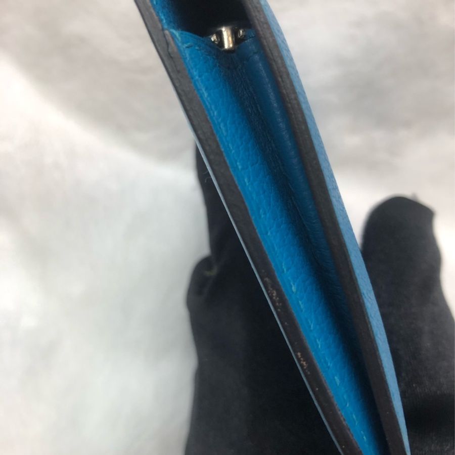 HERMÈS ever colour blue Dogon銀扣銀包 Stamp AXB917-14
