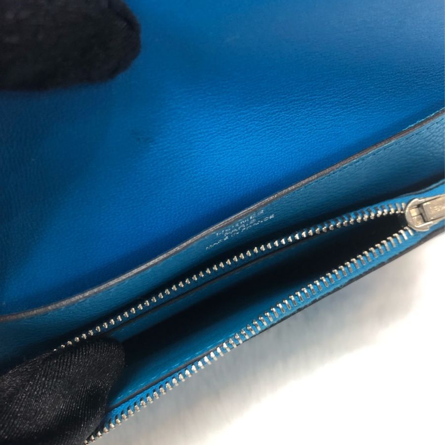 HERMÈS ever colour blue Dogon銀扣銀包 Stamp AXB917-25