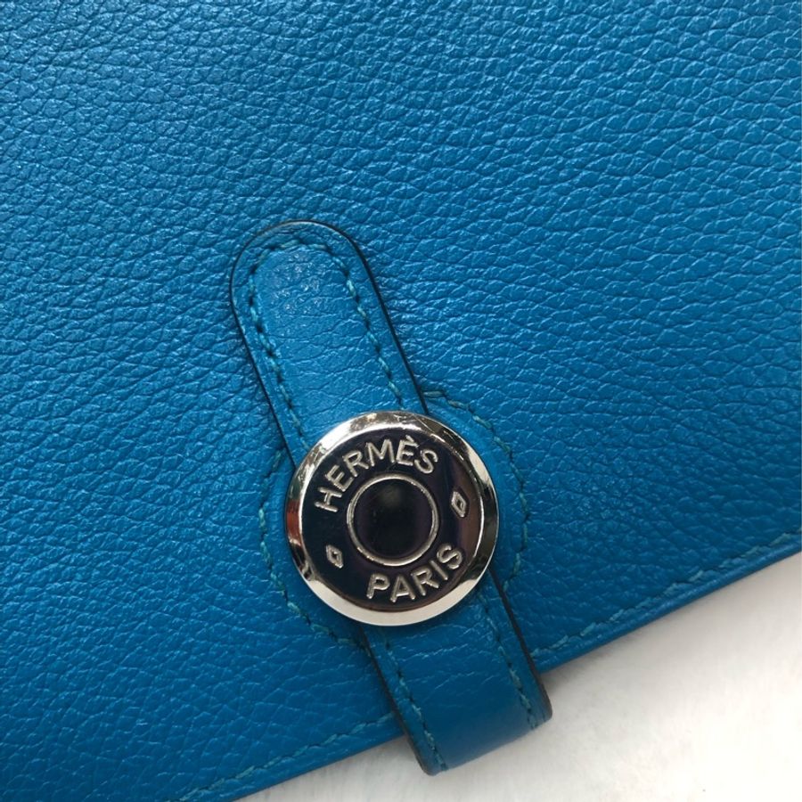 HERMÈS ever colour blue Dogon銀扣銀包 Stamp AXB917-27