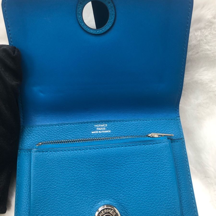 HERMÈS ever colour blue Dogon銀扣銀包 Stamp AXB917-28