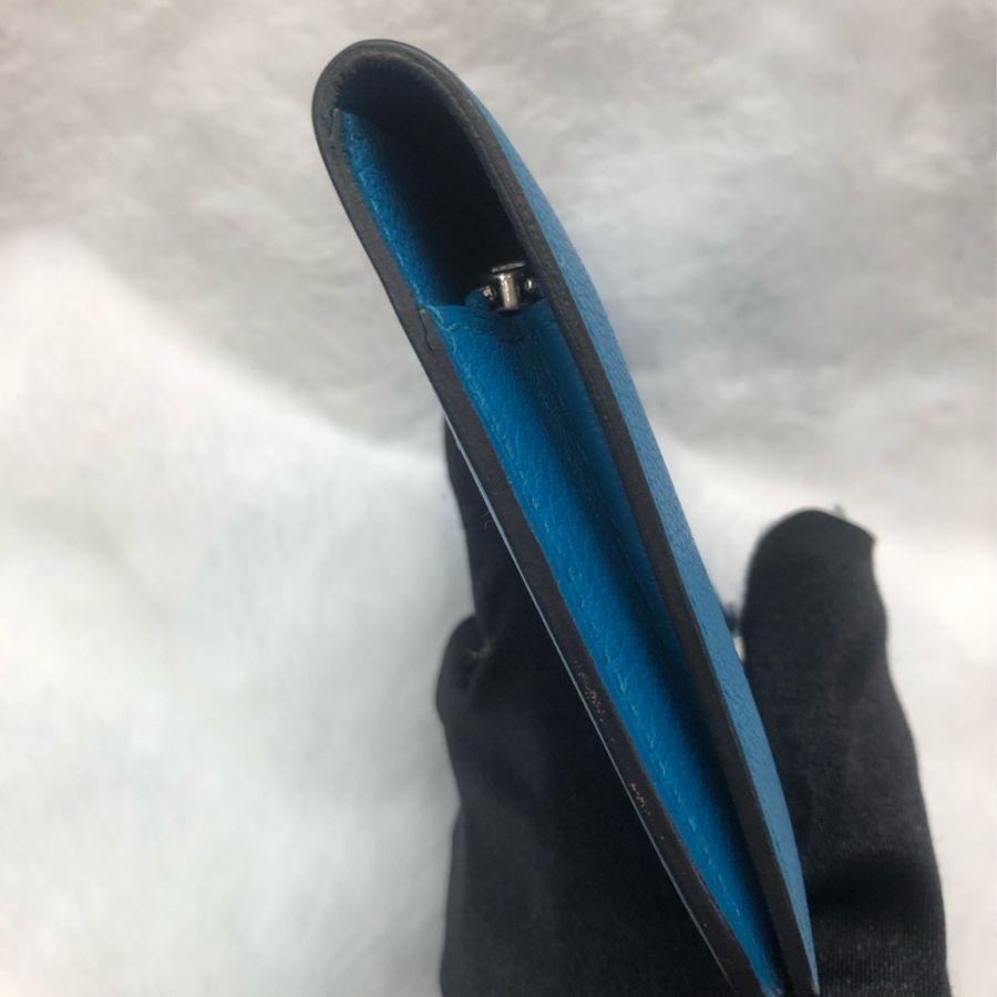 HERMÈS ever colour blue Dogon銀扣銀包 Stamp AXB917-43