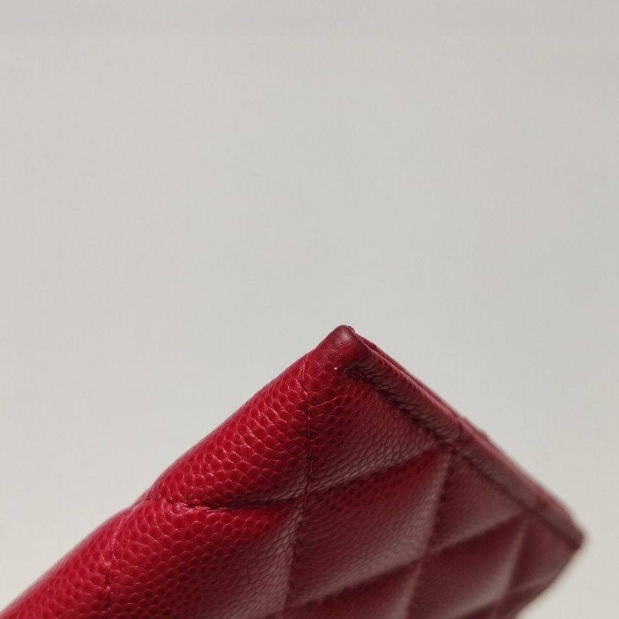 Chanel牛皮純色菱格絎縫雙C logo錢包-10