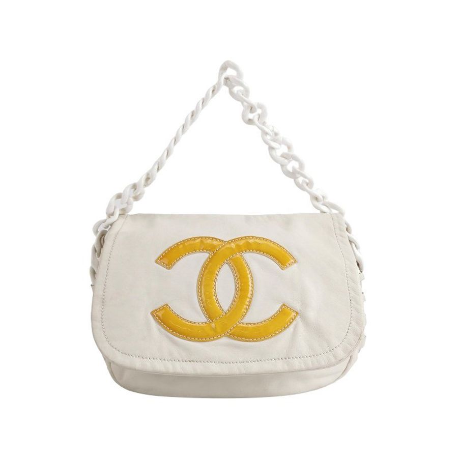 Chanel牛皮拼色雙C logo單肩包-0