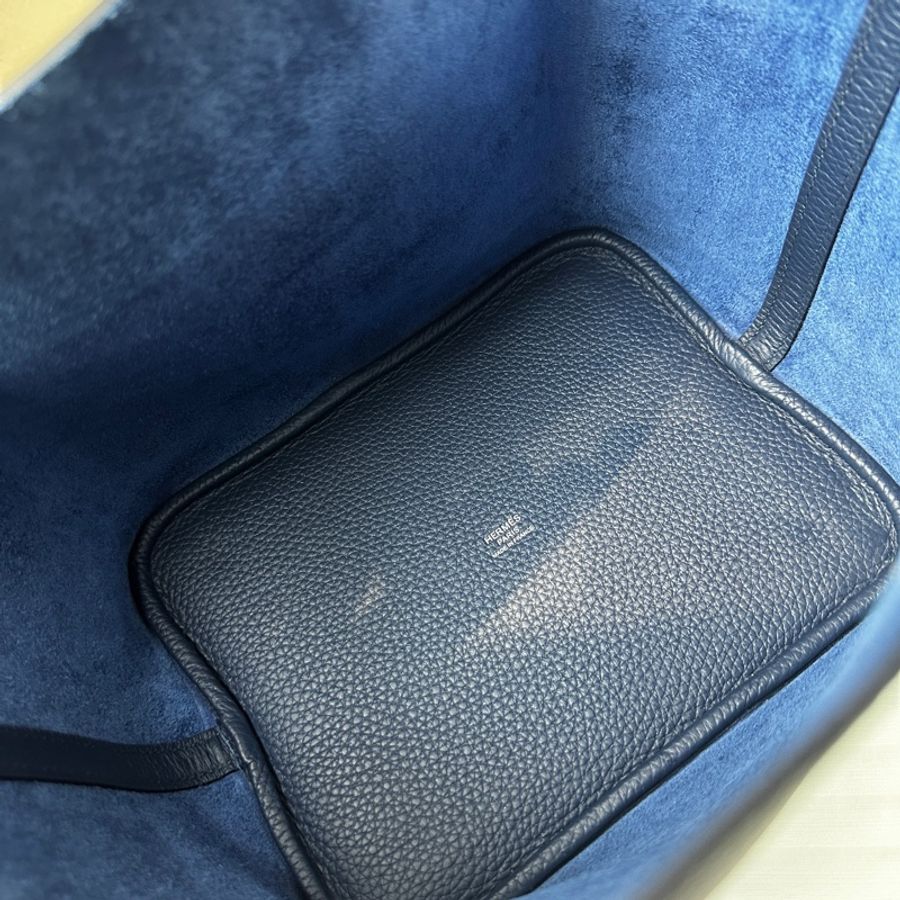 閒置全新 愛馬仕/Hermes Picotin Lock 22 藍色銀扣菜籃子手提水桶包22x17x21cm-6