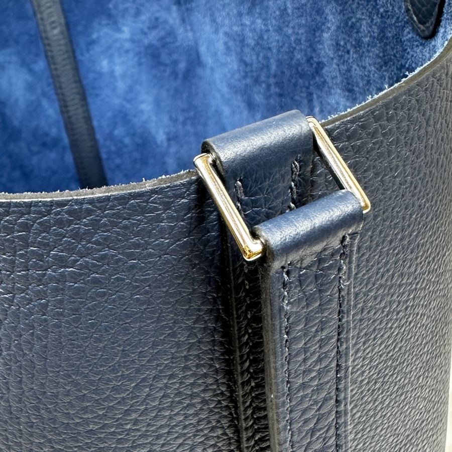 閒置全新 愛馬仕/Hermes Picotin Lock 22 藍色銀扣菜籃子手提水桶包22x17x21cm-9