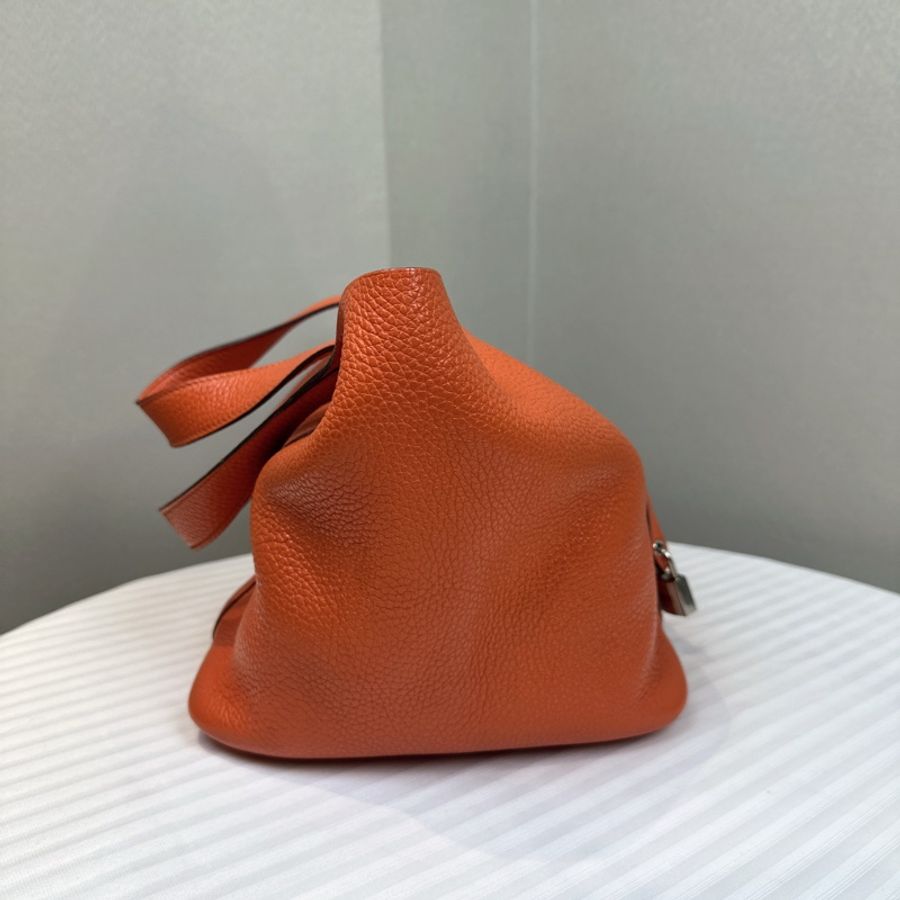 愛馬仕/Hermes Picotin Lock 22 橘色銀扣菜籃子手提水桶包 22x17x21cm-2